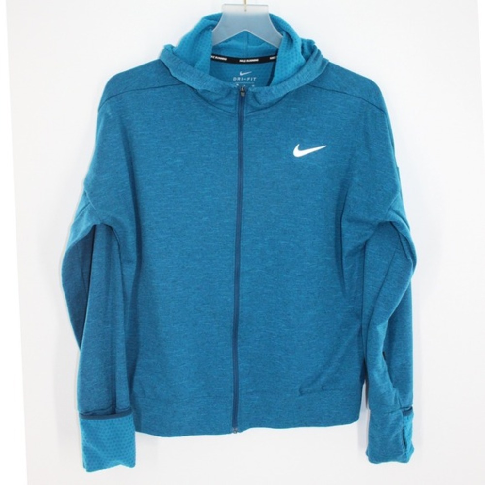 Nike Running Dri-FIT‎ Full Zip Hoodie Lightweight Mesh Lined Teal Blue Small